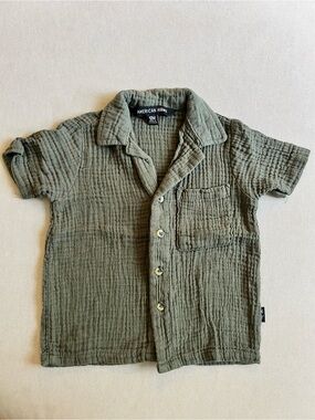 American Hawk Olive Green Gauze Button-Front Kids Shirt